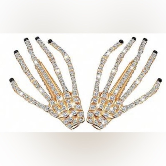 Skeleton hands Halloween hair clips rhinestone studded gold​​ Black Nail New ✨✨